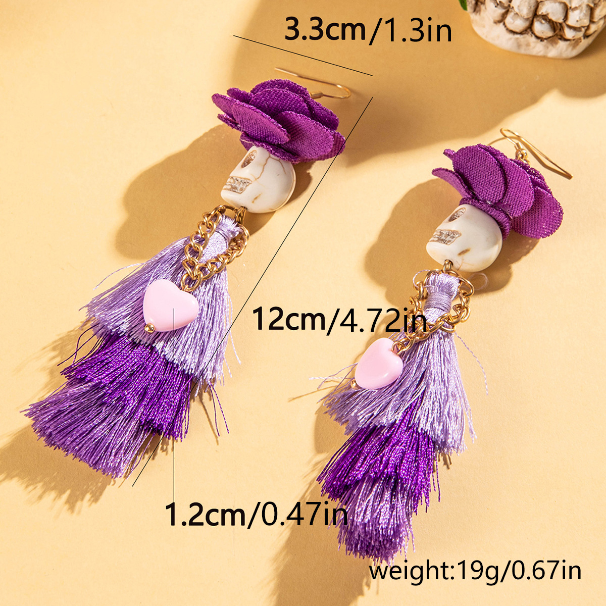 27g Weight Alloy Ear Needle Material Drop Earrings Classification 1 Pair Quantity Holiday, Daily Occasion Alloy, Resin Material Halloween Festival Tassel, Skull Pattern Women's Gender Plating Design Elegant, Streetwear Style 1 Pair Halloween Elegant Streetwear Tassel Skull Plating Alloy Resin Drop Earrings 2