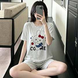 莫代尔夏季新款睡衣女短袖短裤休闲甜美风卡通可爱薄款家居服套装