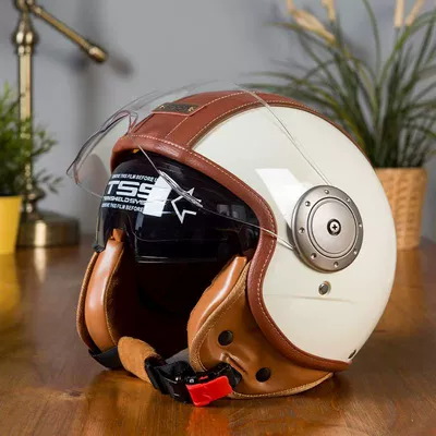 Cross-Border 3C Certified Retro Motorcycle Helmet, Vintage Helmet for Men and Women, Motorcycle Safety Helmet, Leather Half Helmet, Electric Vehicle Helmet (Motosiklet kaskı (dəbilqə)) - ivory-white-m57-58