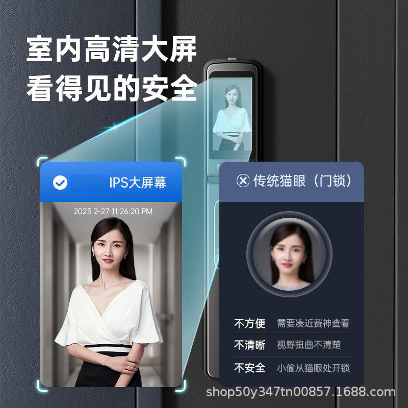 3D reconocimiento facial en tiempo real intercomunicador de monitoreo de huellas dactilares cerradura de la puerta antirrobo del hogar cerradura de la contraseña visual ojo de gato cerradura de la puerta inteligente