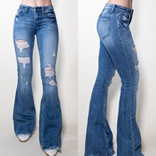 B 25563 Distressed High Waist Flared Jeans ���f����ţ��ѝ