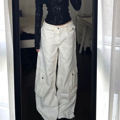 American-style spicy girl workwear jeans for women, new winter designs with a sense of style, loose high-waisted, slimming wide-leg floor-length pants