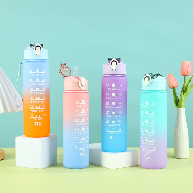 Water Cup Foreign Trade Gradient Color Plastic Cup Portable Outdoor Frosted Sports Kettle with Bomb Lid Portable Student Suction Cup Water Cup Foreign Trade Gradient Color Plastic Cup Portable Outdoor Frosted Sports Kettle with Bomb Lid Portable Student Suction Cup