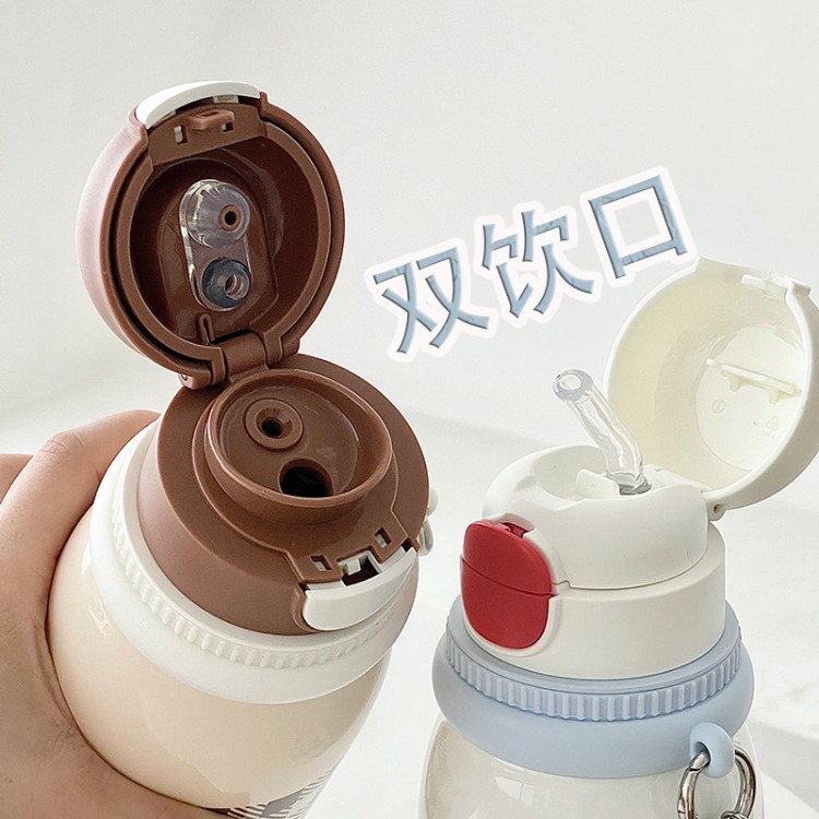 Una taza de tres bebidas taza de cubierta de agua potable taza de paja de acero inoxidable taza de agua portátil pequeña para niñas de alto valor facial