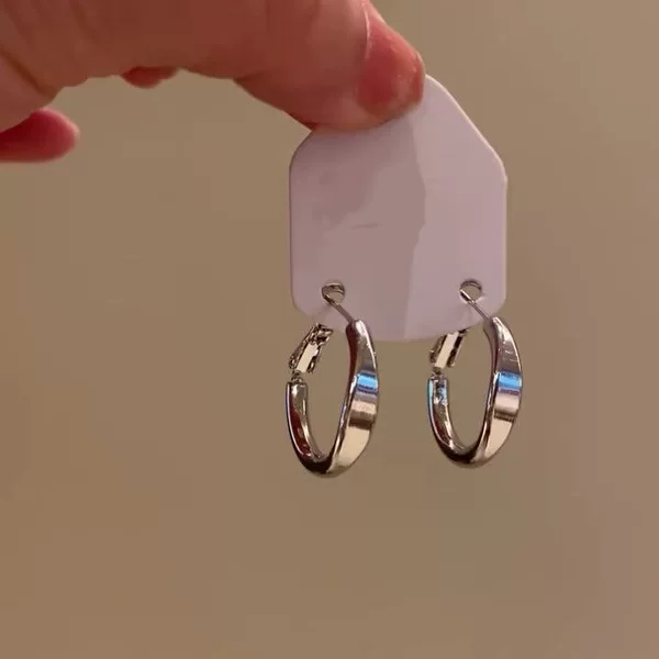 Explosions 925 silver needle smooth plain ring earrings cold style high-end simple all-match earrings 2025 new earrings