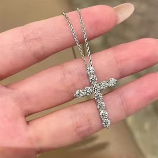 S925 Sterling Silver Moissanite Pendant Necklace for Women European and American Hot Selling Hip-Hop Men's Clavicle Chain Cross-Border Cross Couple Model