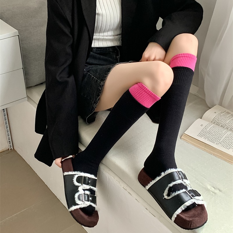 Autumn winter thick looped color blocked calf Korean Instagram internet famous double ribbed warm and slimming JK long_voghion.com
