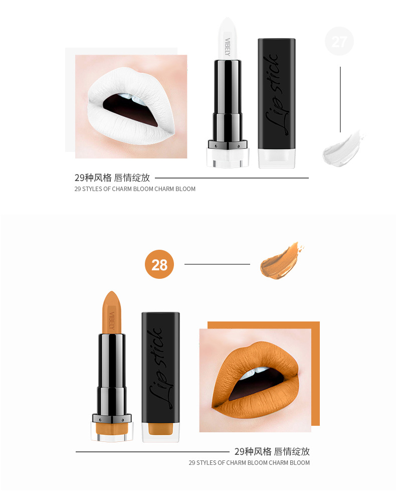 VIBELY Cross-border exclusive export non-stick lipstick cups, matte 29 nude color, earthen color, European and American lipsticks for export undefined