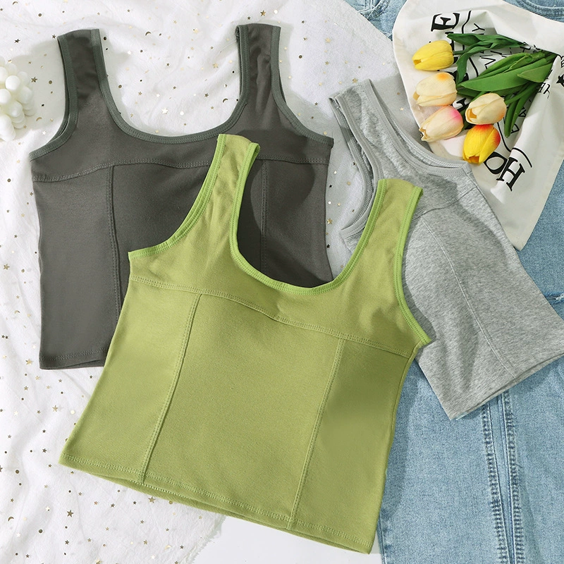 Интернет-знаменитости I-образная Красивая задняя стропа-основа Наружное ношение жилета из чистого хлопка Топ-трубка с нагрудной подкладкой Повседневный топ с антибликовым покрытием Spice Girl