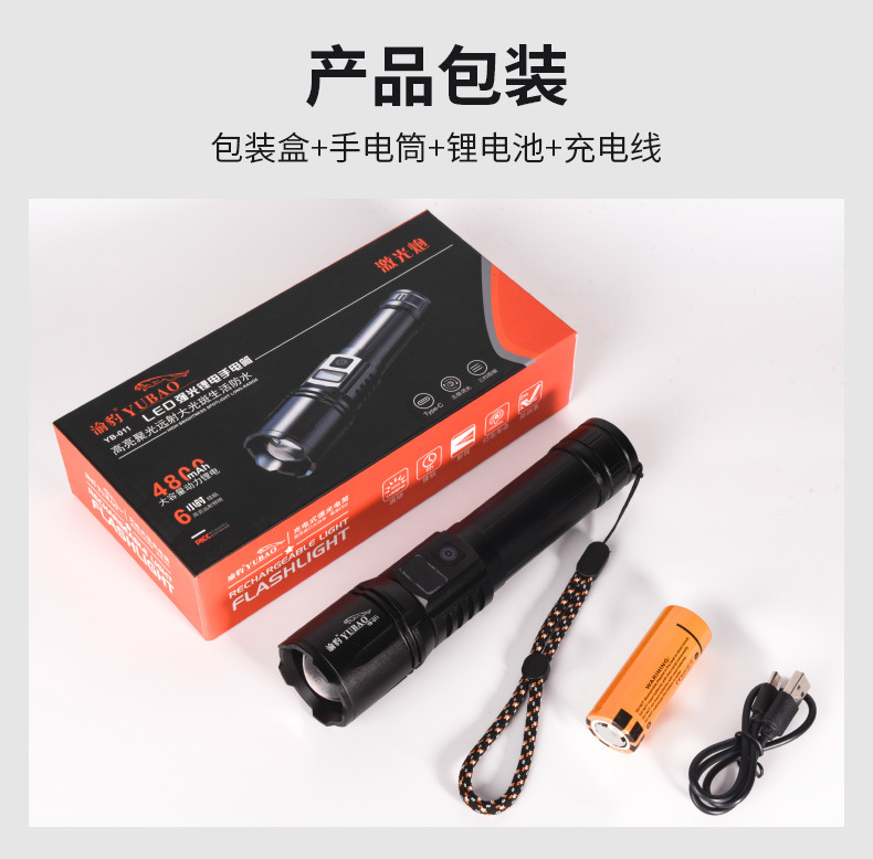 High-Power, Ultra-Bright, Long-Lasting Rechargeable Flashlight for Home and Outdoor Use, with Zoom and Spotlight Features, Wholesale