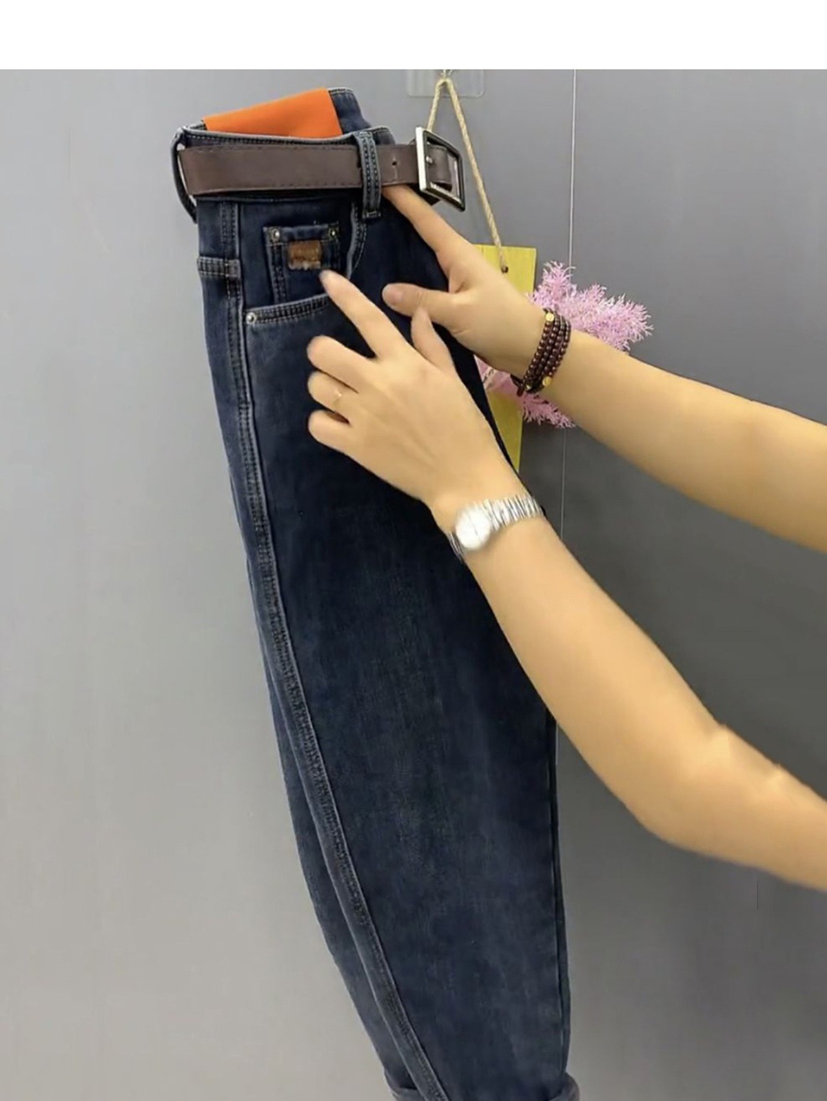 plus Size Fleece Lined Straight Leg Jeans High Waisted Slimming Cropped Dad Style Harem Pants for Women Autumn Winter Casual Fashion_voghion.com