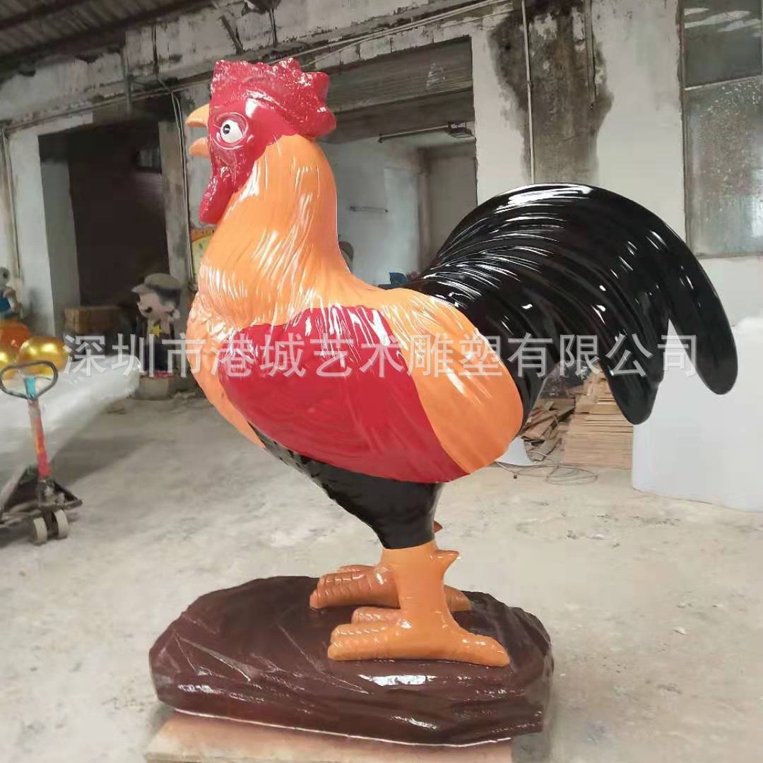 楼盘仿真家禽玻璃钢大公鸡雕塑摆件园林景观动物生肖招财母鸡装饰