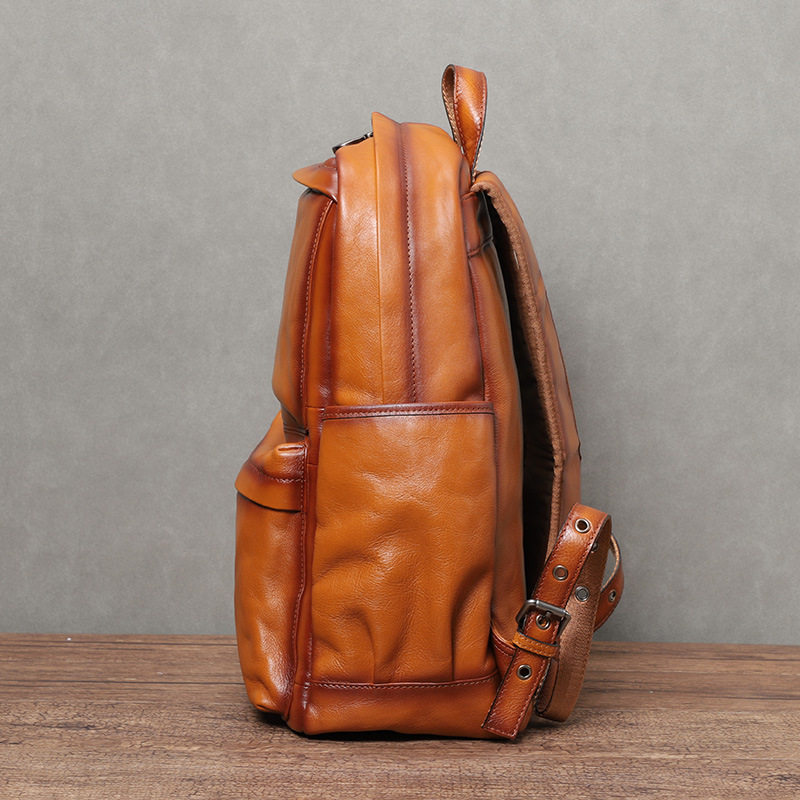 Ba lô nam da bò cổ điển dung tích lớn 36–55L, ngăn đựng laptop 15.6 inch, 30×17×43 cm — Màu cà phê, Màu nâu, đen chi tiết 5
