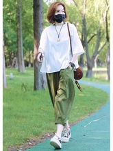 高档休闲时尚棉麻一整套装女夏季女装宽松显减龄洋气大码两件套