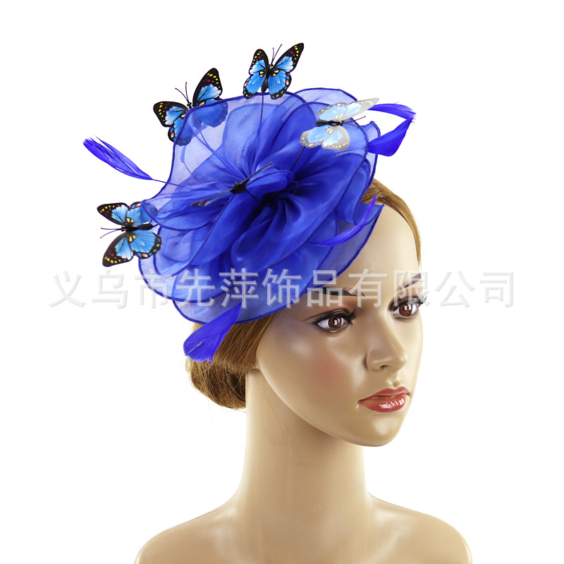 Amazon's New Organza Headdress Hat Simulated Butterfly Head Flower Tea Party Prom Horse Racing Festival Small Hat Hair Accessories