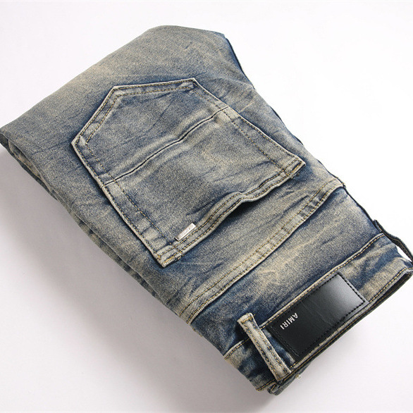 Comercio exterior estilo punk artesanía pesada elástica azul bordado cuentas de clavos de cintura de cuerno jeans de hombre 3971