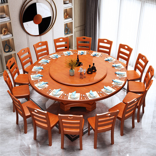 Solid wood large round table dining table and chair combination modern simple with turntable home 2m round table hotel Chinese restaurant table