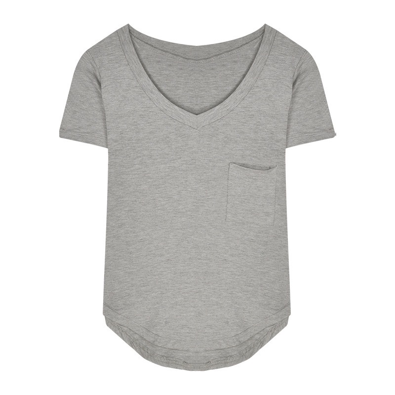 Verano delgado nuevo algodón de alta calidad camiseta de mangas cortas de cuello en V mujer ropa exterior suelta de moda irregular explosión de comercio exterior image 6
