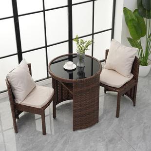 New Balcony Leisure Table and Chairs, Three-Piece Set of Rattan Chairs That Can Be Stored, Small-Sized Household Outdoor Imitation Rattan Chairs and Coffee Tables