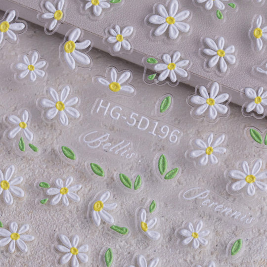 White Daisy Nail Art Sticker 5D Relief Three-Dimensional Exquisite Small Fresh Daisy Nail Sticker Jewelry Hg Style
