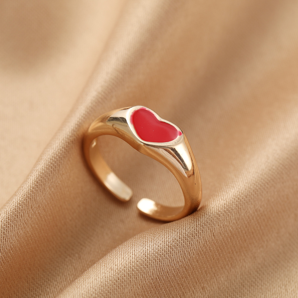 Simple Fashion Red Black Heart Alloy Ring Wholesale display picture 5