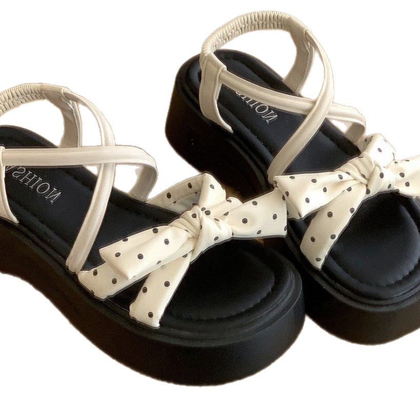 Suave onda francesa arco sandalias de dedos desnudos para mujeres 2026 nueva primavera y verano aumento de suela gruesa zapatos casuales antideslizantes