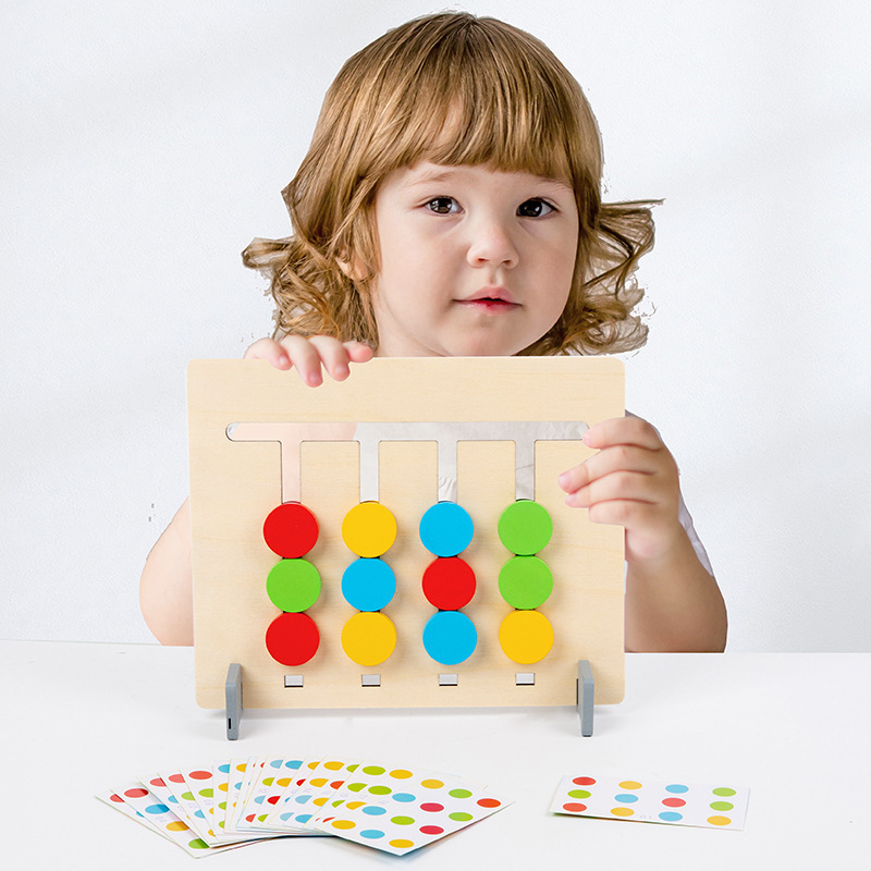 Dinosaurio de cuatro colores juego de madera de doble cara Montessori iluminación ayudas didácticas desarrollo de inteligencia juguetes educativos de educación temprana para niños