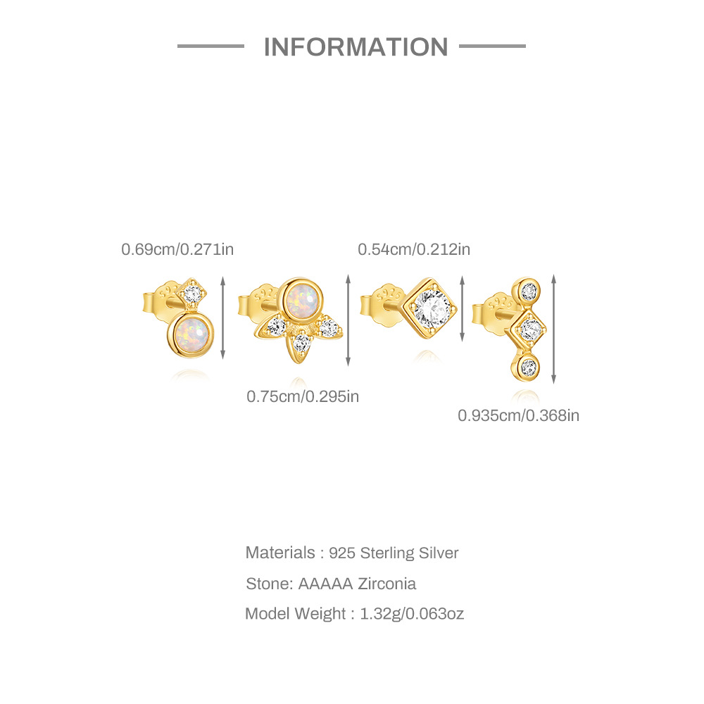 1g Weight 925 Sterling Silver Ear Needle Material Ear Studs Classification 4 Pieces Set Quantity Daily, Date Occasion 925 Sterling Silver Material Geometric Pattern Women's Gender Plating Design Simple Style, Classic Style Style 4 Pieces Set 925 Sterling Silver Geometric Ear Studs 2