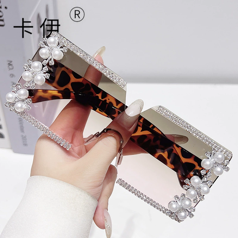 [新款无框大方框个性派对墨镜INS跨境批发镶钻太阳镜sunglasses]
