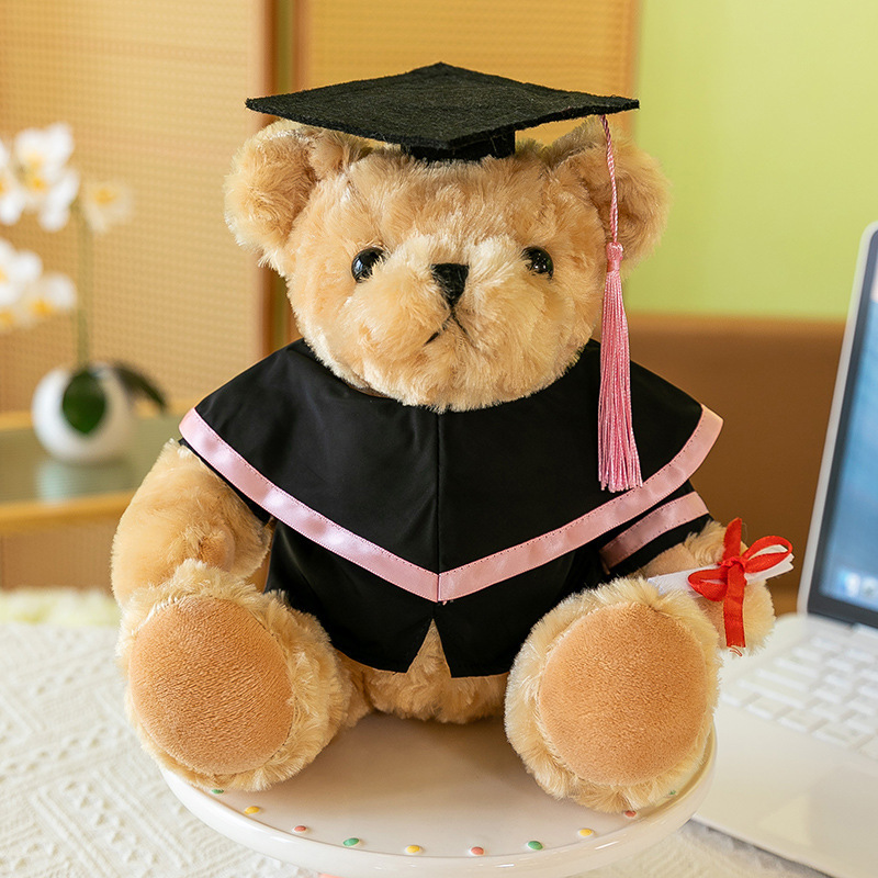 Graduación Bear Master Bear Doll Dr. Undergraduate Uniform Bear Doll High School Regalo de impresión logotipo de la escuela