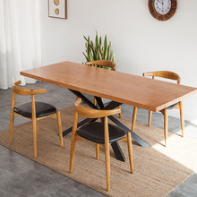 美式复古实木办公会议桌简约洽谈桌创意个性loft长方形餐桌椅组合