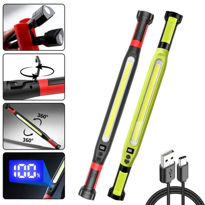 Cross-border new magnetic COB work light, USB rechargeable, with digital display, multi-functional magnetic hook, and long strip design, suitable for automotive repair