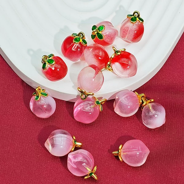 New Crystal Peach Pendant Peach Small Drop Accessories Bracelet Bracelet DIY Jewelry Accessories Pendant Material