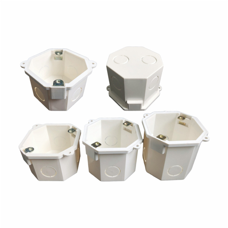Caja de conexiones de soporte de lámpara octogonal de tipo PVC 86 rojo azul blanco caja inferior retardante de llama oculta de tres colores