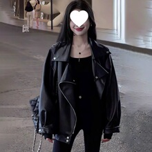 秋冬季街头甜酷辣皮衣外套女宽松oversize夹克上衣百搭加棉外套女