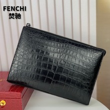 鳄鱼皮手拿包男士休闲百搭真鳄肚皮夹包黑色商务手包防盗功能新款