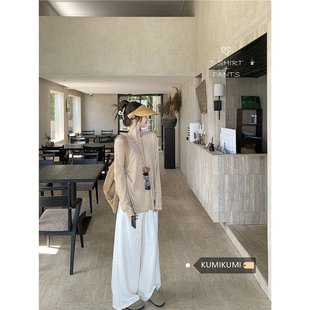 Lazy Style Relaxation suit Women's Camisole Stacked T-shirt Blouse Summer Wide Leg Pants Three-piece Fashionable Set