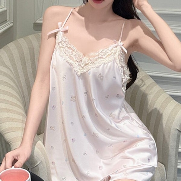 Summer Pure Desire Sexy Ice Silk Pajamas for Women 2025 New Summer Teddy Bear Camisole Shorts Sweet Set