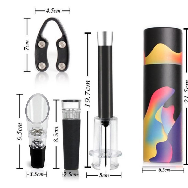 Cilindro de aluminio de presión de aire de vacío abierto tapón de vino de cuatro piezas conjunto