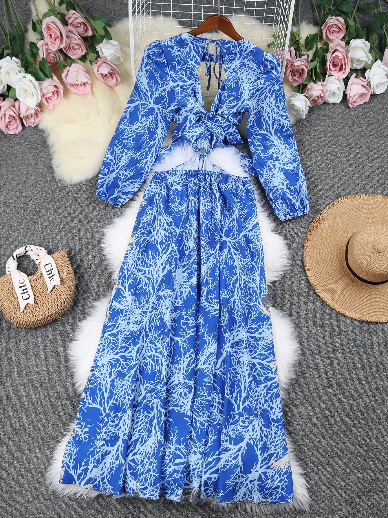 Women's Swing Dress Vacation Round Neck Long Sleeve Color Block Maxi Long Dress Outdoor Daily Beach display picture 4