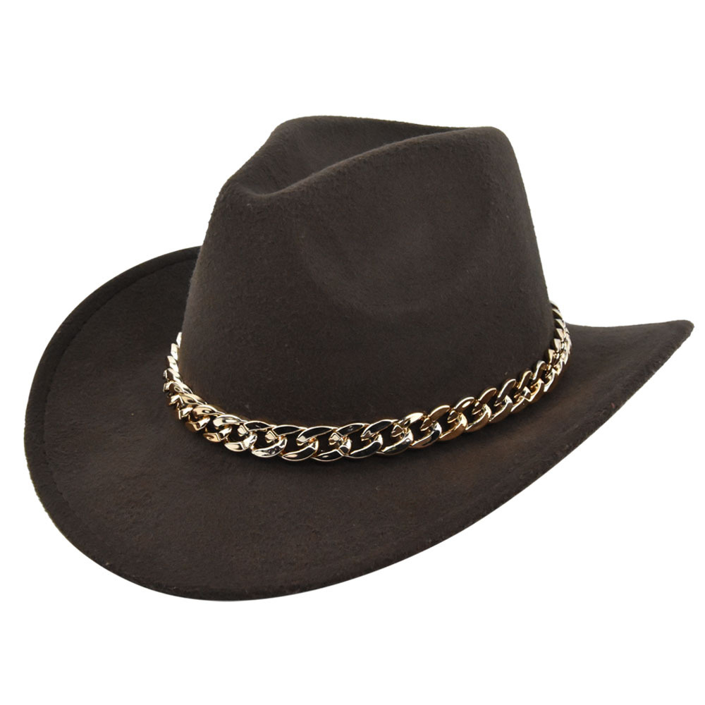 Cowboy jazz gold-plated chain woolen top felt sheep hat, cowboy hat_voghion.com
