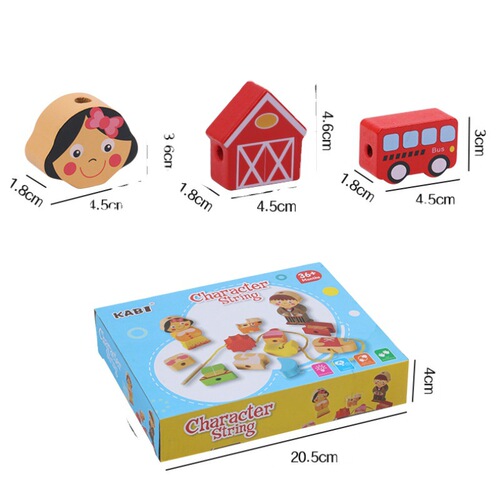 Farm character shape cognition beading wood bead toy blocks 3-5 children's intellectual toy beading wholesale