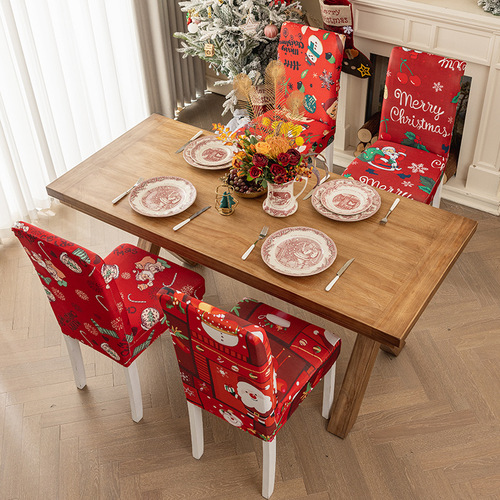 Cross-border Christmas chair covers New decorative dining chair covers Holiday decorative elastic chair back covers Christmas tablecloth chair covers