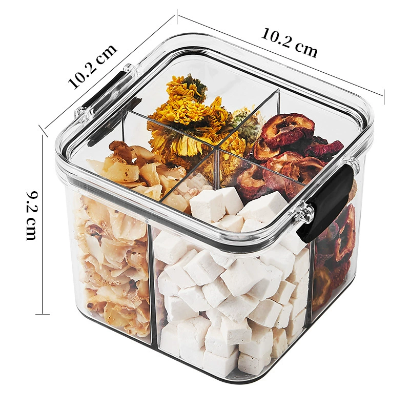 Tea Storage Box, Square Multi-Compartment Container, 680–700 ml, Airtight Stackable