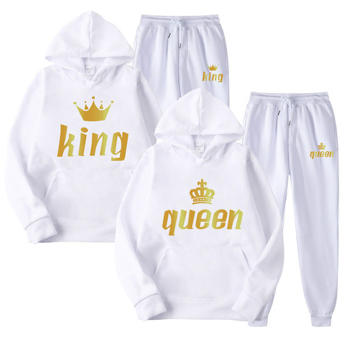 Cross-border couples hooded hoodie set casual loose long-sleeved sportswear fleece coat pants men and women hoodie