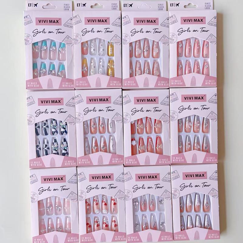 New Diamond-Encrusted Fake Nails, Long Glossy Oil, Long Ballet Manicure, Long Ladder Coffin-Shaped Foreign Trade Manicure, Wholesale Ballet Nails