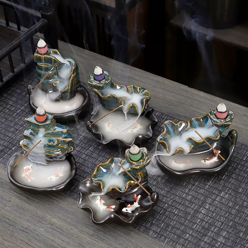 新款倒流香炉创意家居摆件陶瓷炉工艺品禅意双鱼回流檀香观赏跨境