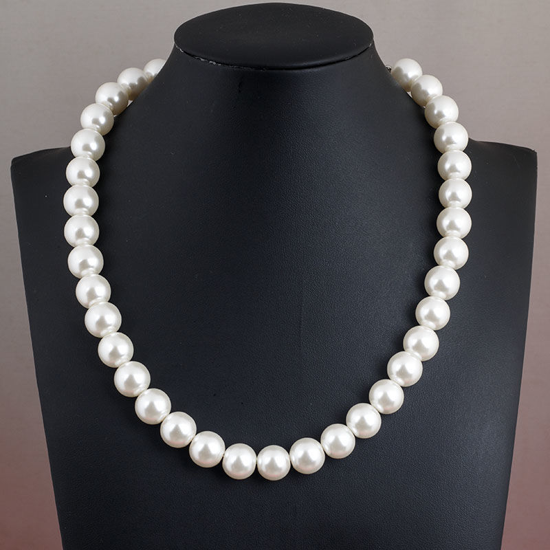 Pearl Necklace Women's Mother's Glass Imitation Pearl White Round Bead Jewelry Cheongsam Accessories Clavicle Chain Necklace Chain