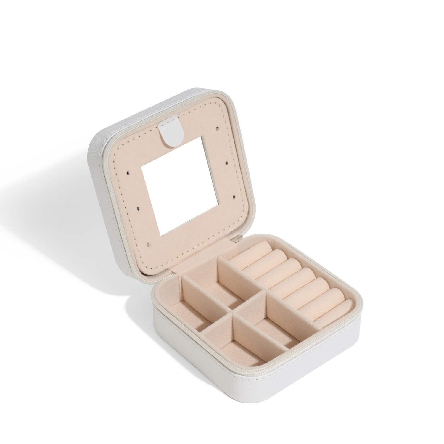 Mini joyero sencillo transfronterizo, caja de almacenamiento con espejo, caja de almacenamiento de joyería portátil, collar, anillo, bolsa suave