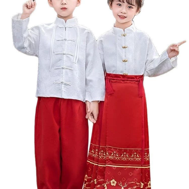 Детский костюм для мальчиков и девочек, ханьфу, китайский стиль